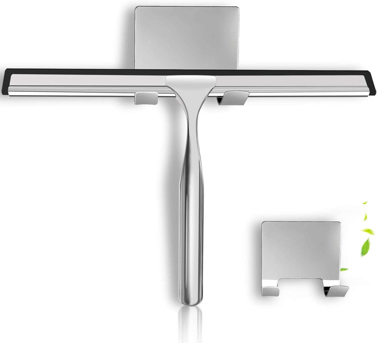 Shower Squeegee for Glass Doors, Stainless Steel Squeegee for Shower Glass with Adhesive Hook, 10’’ Multi-Purpose Window Squeegee for Window Cleaning, Bathroom, Glass, Car Windows, Mirrors, Tiles