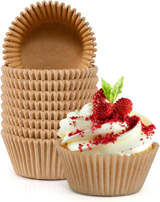 (200Pcs) Standard Cupcake Liners, Non-Stick Baking Cups, Food-Grade Greaseproof Cupcake Wrapper for Christmas, Party, Birthday(Natural)