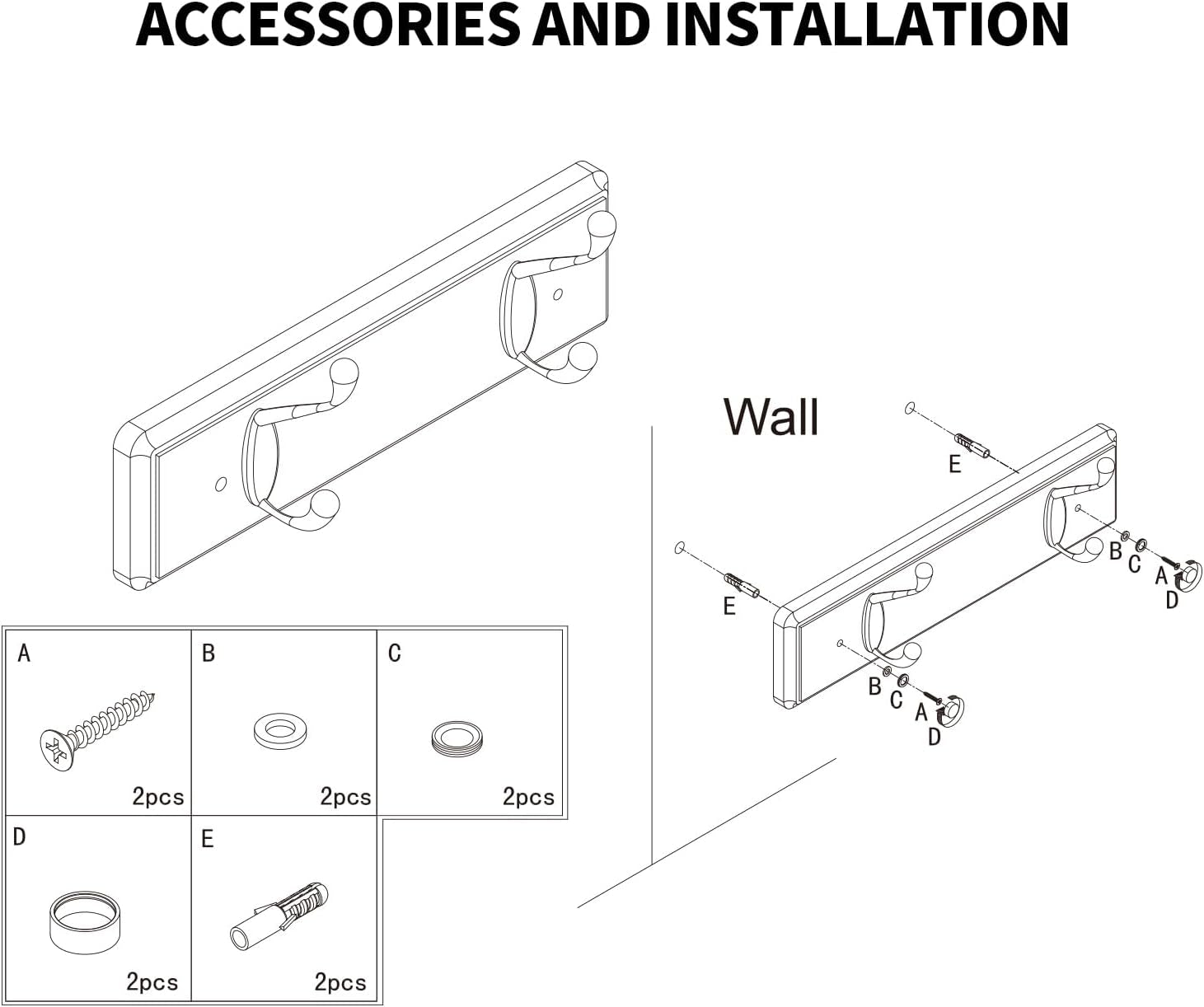 Wooden Coat Rack, Wall-Mounted Organizer for Closet, Entryway, Hallway, Foyer, Bedroom, Heavy Duty Double Hooks for Hanging Towels, Bags, Hats, Jackets, Key (White, 2 Hooks)