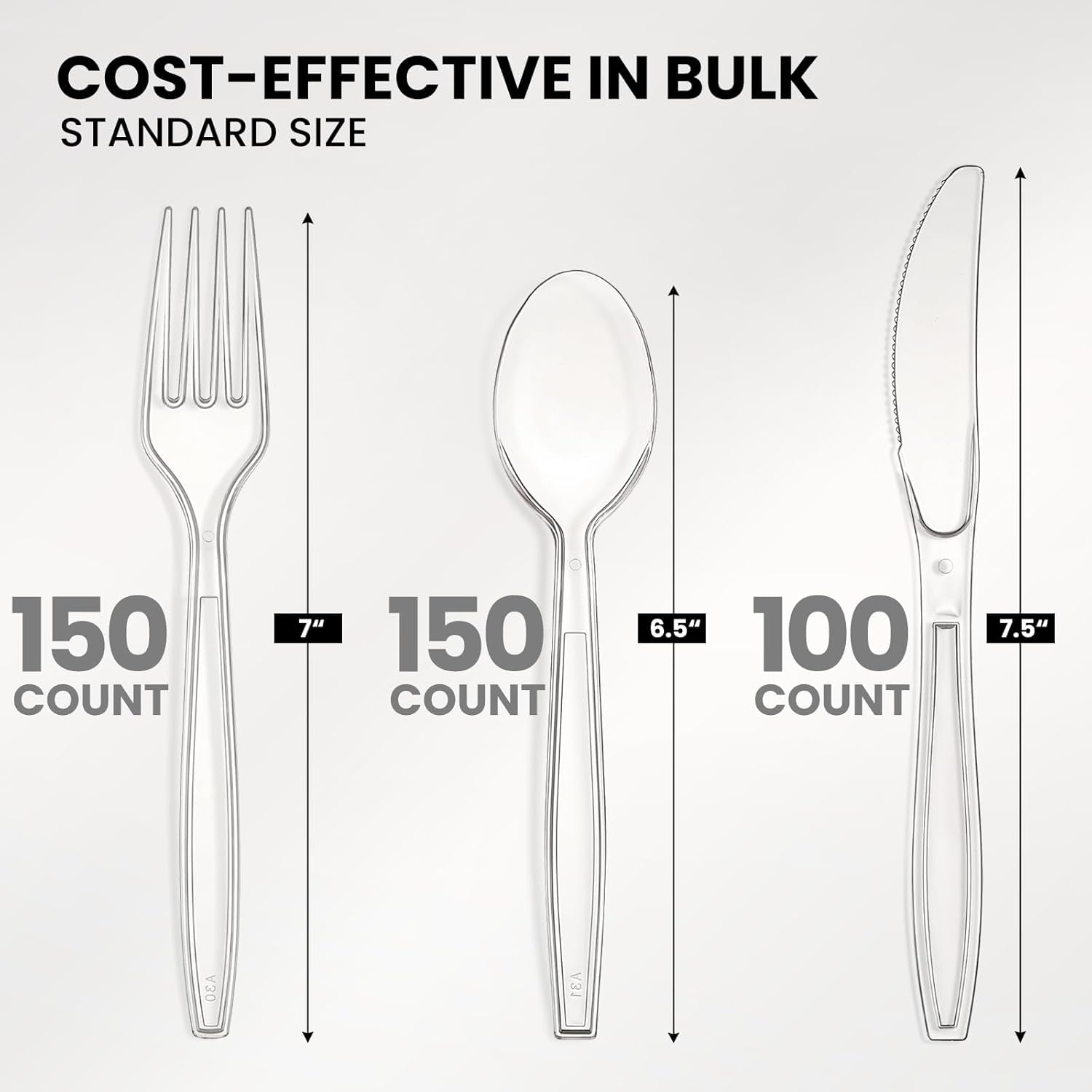 400 Count Heavy Duty Plastic Silverware, Bpa-Free, Clear Plastic Cutlery Set, Premium Disposable Utensils for Party Everyday Use, 150 Forks, 150 Spoons and 100 Knives