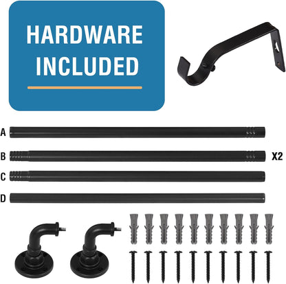 Wrap around Curtain Rods for Windows 16.2 to 75 Inch, 3/4 Inch Diameter Industrial Telescoping Curtain Rod, Splicing Adjustable Window Rods for Indoor/Outdoor, Black