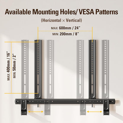 Soundbar Mount, Heavy Duty Soundbar Wall Mount for Most Sound Bars with Hole/Without Hole up to 26.5 LBS, Soundbar Bracket Height Adjust, No-Slip Base Holder Extends 3.44”-6.06”, MD5428