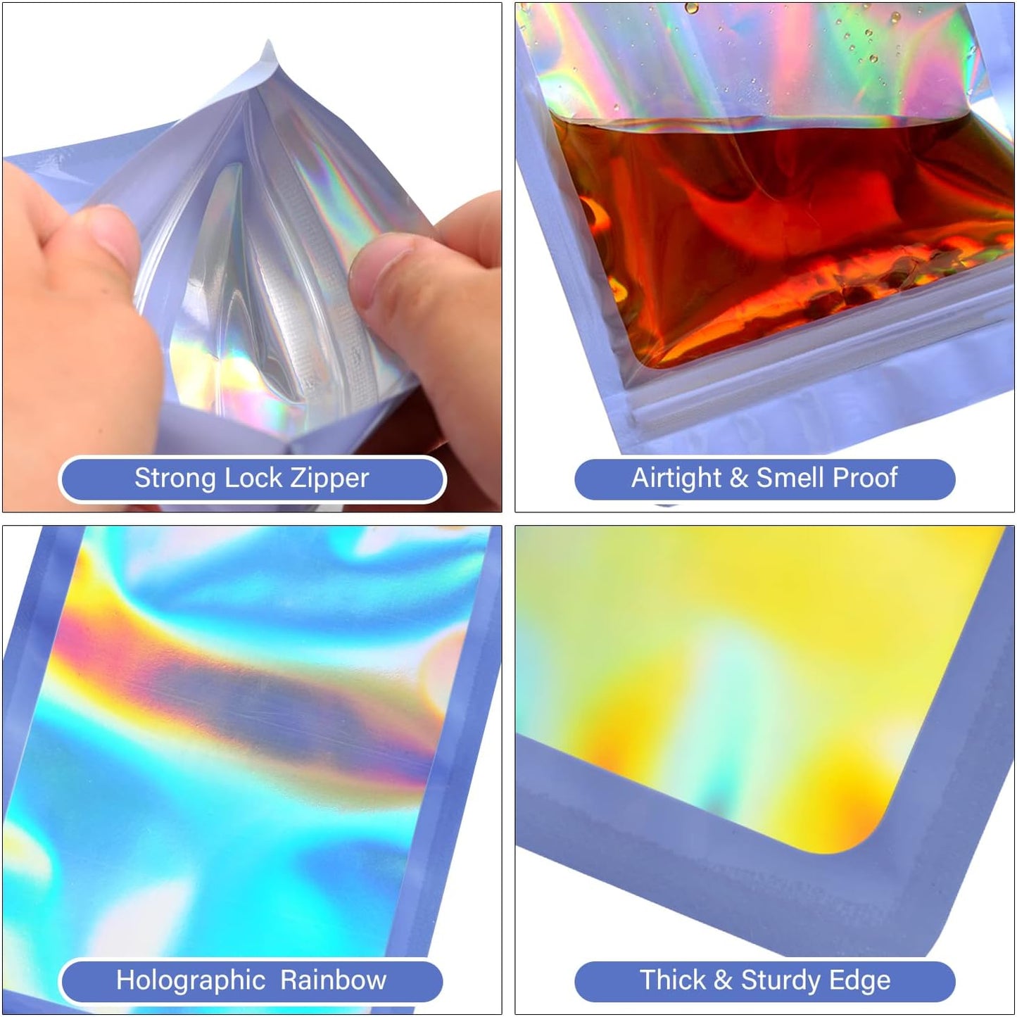 100-Pack 2×2 Inch Mylar Bags with Clear Window Holographic Resealable Sealable Packaging Zip Bag for Small Bussiness Jewelry Candy Sample Food Packing Supplies （Purple）
