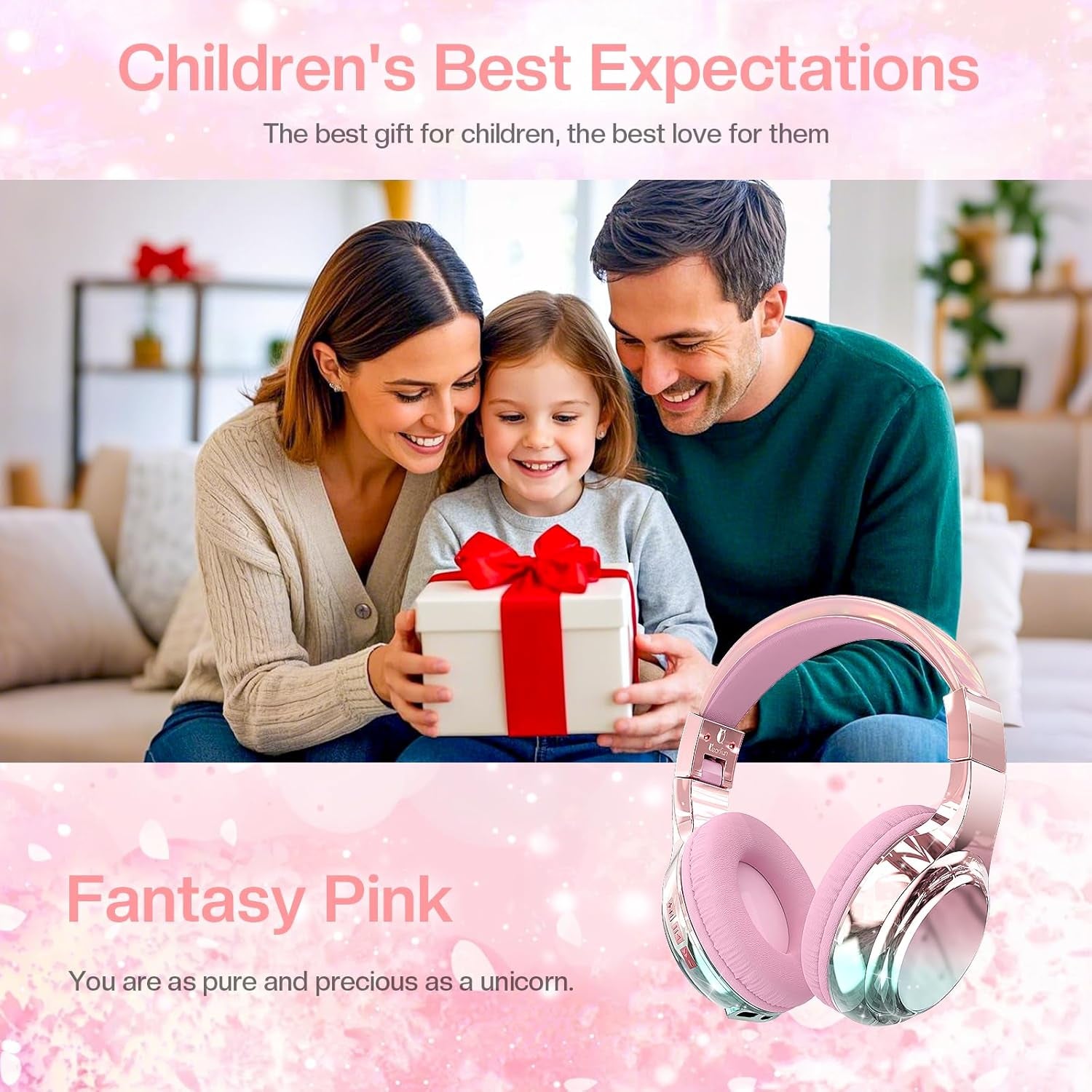 Kids Bluetooth 5.3 Headphones, Wireless Metallic Gradient Headset, Lightweight Foldable on Ear Headphones with Aux Cord, Fast Charging, Built-In Mic, for School/Travel/Tablet/Ipad
