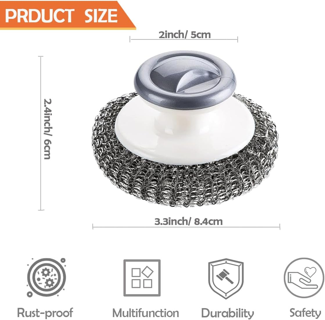 2Pcs Stainless Steel Scrubber with Handle, Steel Wool Scrubber Tool for Cleaning Dishes, Scrubbing Scouring Brush Pad for Kitchen Pots, Pans, Sink