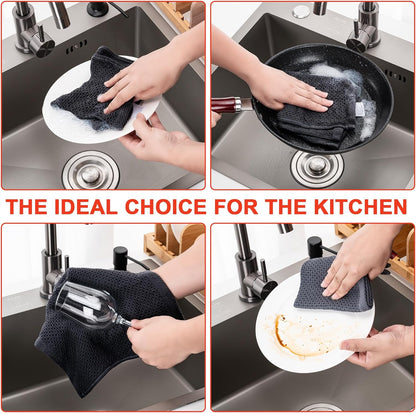 Kitchen Towels 6-Pack Kitchen Dish Cloths,100% Cotton Towels Waffle Weave, Ultra Soft Absorbent, Quick Drying, 12X12 Inches,Dark Grey