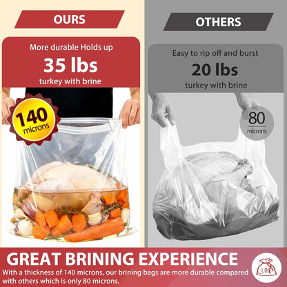 Turkey Brine Bags, 2 Pack Extra Large 26"X22" Brining Bags for Turkey, Holds up 35Lb and Above, Double Zip-Lock Brine Bag Kit with 2 Strings & Clips, Thanksgiving, Christmas Essentials