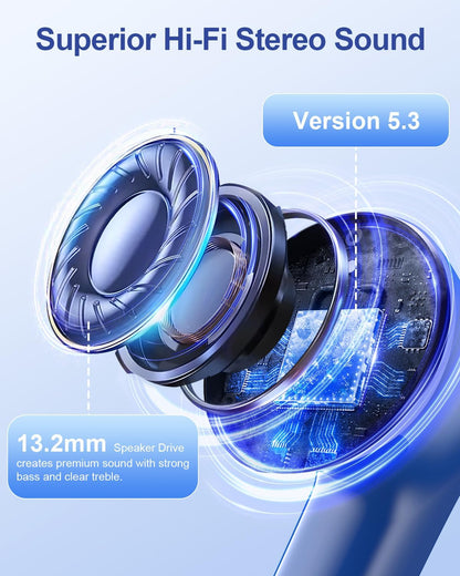 Wireless Earbuds, Bluetooth Ear Buds Headphones, 40H Long Playtime, Stereo Deep Bass, LED Power Display, IPX7, Lightweight in Ear Earphone with Mic for Iphone Android Phone