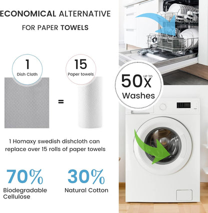 100% Cotton Kitchen Dish Cloths(Dark Grey, 12 X 12 Inches, 6-Pack) and Swedish Dishcloths for Kitchen(Grey, 10 Pack), Reusable and Eco-Friendly Cellulose Sponge Cloths