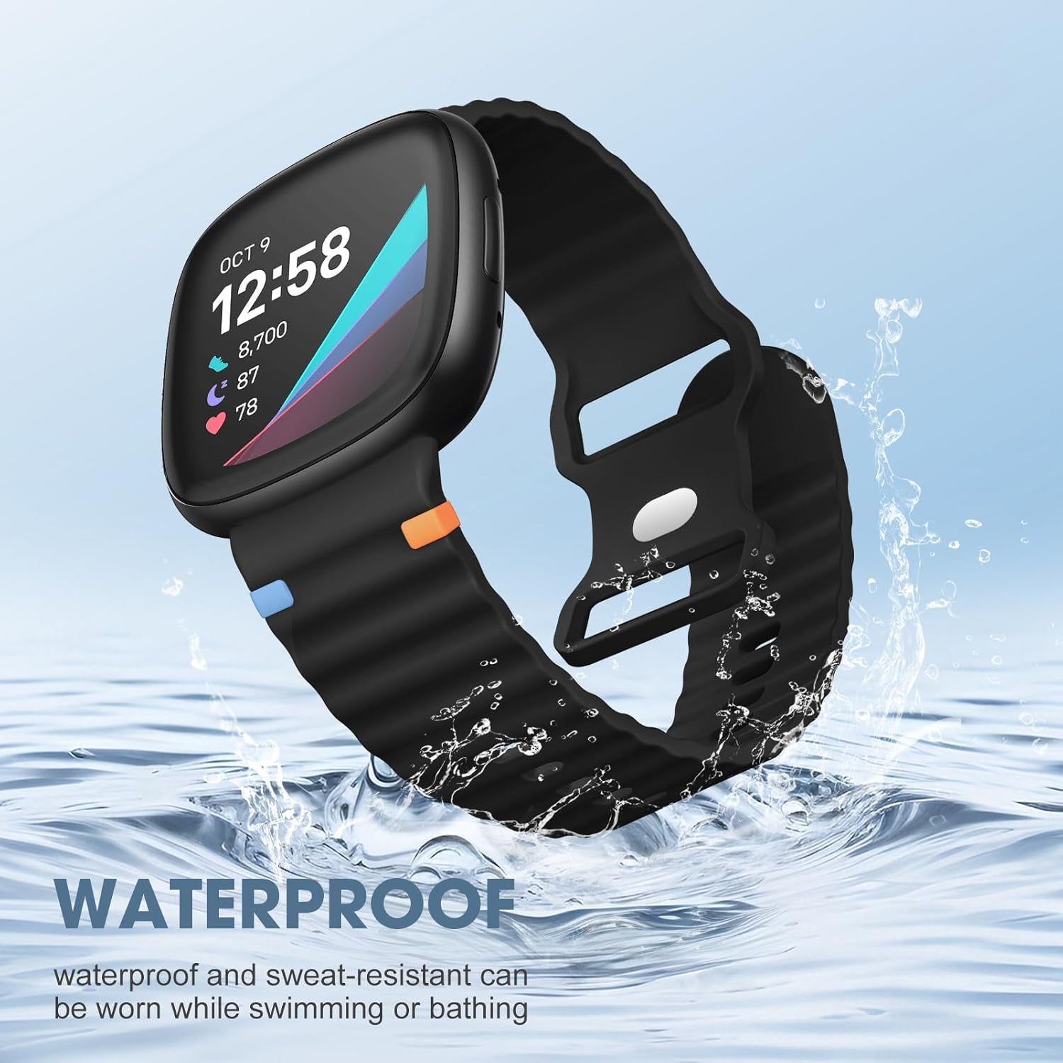 Compatible with Fitbit Versa 4 Bands for Woman/Versa 3 Band, Compatible with Fitbit Sense 2 Bands/Sense Band, Soft Silicone Waterproof Breathable Replacement Sport Strap Accessories for Men