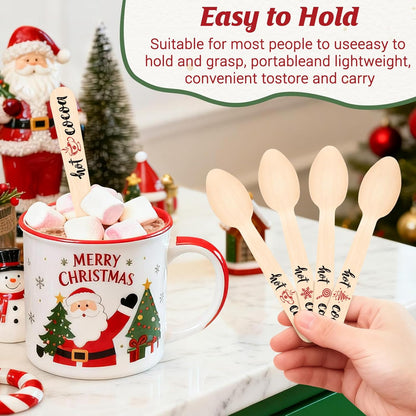 100 Pcs Hot Cocoa Bar Spoons, Wooden Chocolate Spoons for Hot Cocoa Coffee Cake Ice Cream