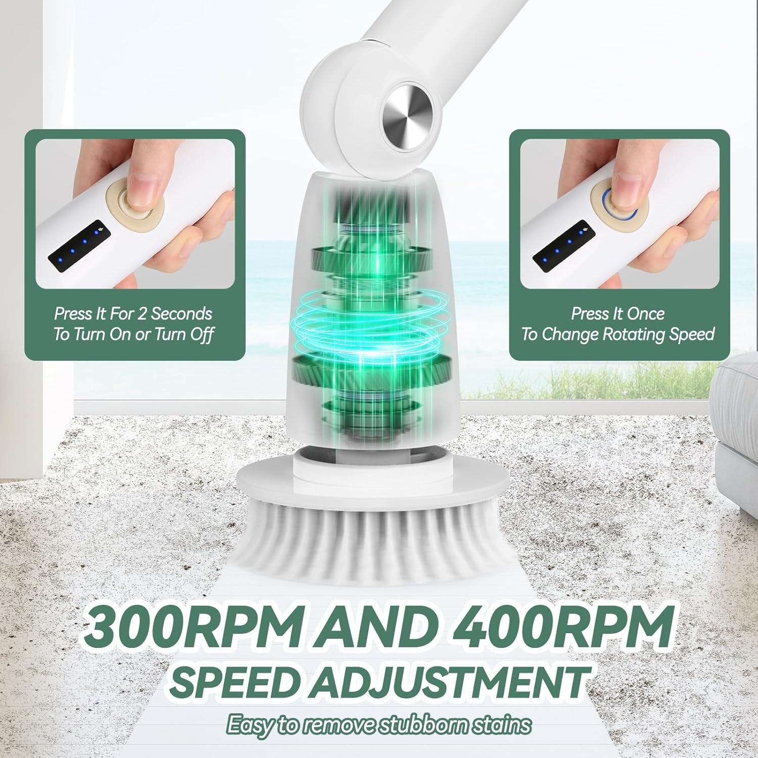 Electric Spin Scrubber, Cordless Cleaning Brush with 8 Replaceable Brush Heads and Detachable & Adjustable Extension Handle, Dual Speed Shower Scrubber for Cleaning Shower, Tile, Wall, Floor