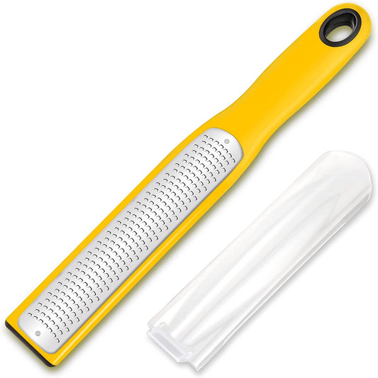 Zester Grater with Handle, Lemon Zester Cheese Grater for Kitchen Stainless Steel, Graters for Parmesan Cheese Garlic Nutmeg Chocolate Fruits Vegetables Ginger, Fine, Yellow