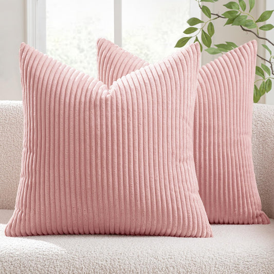Winter Pack of 2 Pillow Covers Soft Soild Decorative Square Throw Pillow Covers Set Cushion Cases Pillowcases for Sofa Bedroom Car 18 X 18 Inch 45 X 45 Cm Pink