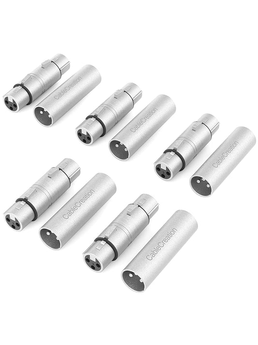 [5-Pair XLR Female to Female & XLR Male to Male 3PIN Adapter Connector Compatible Microphone,Mixer,Silver