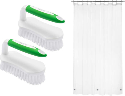 Set of 2 Pack Scrub Brushes and 72X72 Inches Lightweight Shower Curtain Liner
