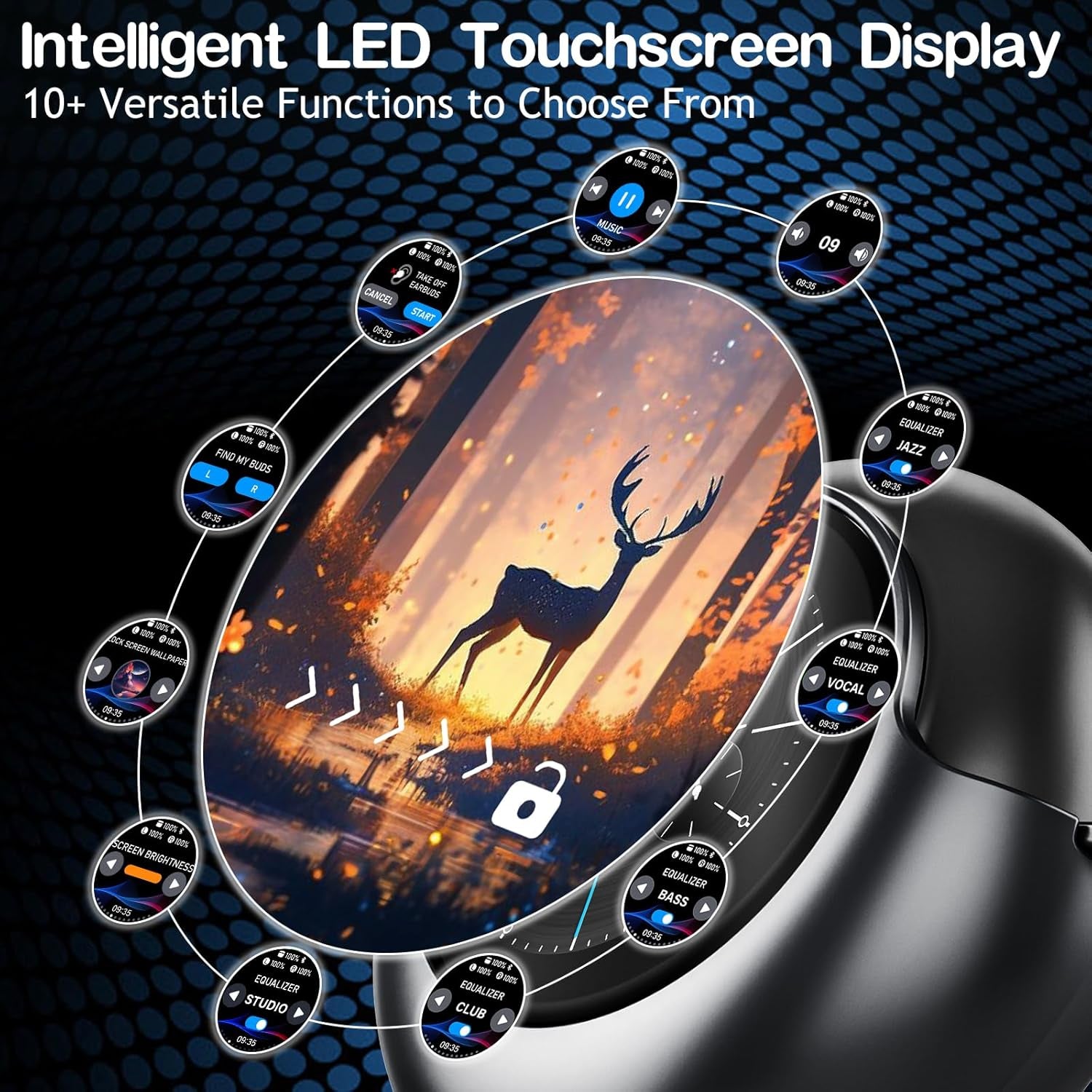 Wireless Earbuds Bluetooth Headphones, Bluetooth 5.4 Stereo Sound with LED Display, Active Noise Cancellation, IP7 Water Resistant In-Ear Earphones for Sporting, Workout, Running Black
