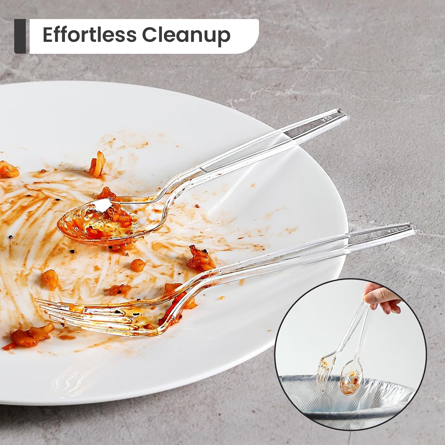 [300 Count] Plastic Silverware, Heavy Duty Plastic Forks Spoons Disposable Utensils Cutlery Set for Wedding Party Supplies Everyday Use - Clear