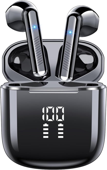Wireless Earbuds, Bluetooth 5.3 Earphones with 4-Mics Clear Call, ENC Noise Cancelling Mic, Bluetooth Ear Buds Touch Control Stereo Sound, LED Display, Waterproof Running Headphones for Workout