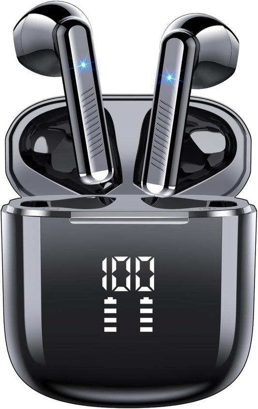 Wireless Earbuds, Bluetooth 5.3 Earphones with 4-Mics Clear Call, ENC Noise Cancelling Mic, Bluetooth Ear Buds Touch Control Stereo Sound, LED Display, Waterproof Running Headphones for Workout