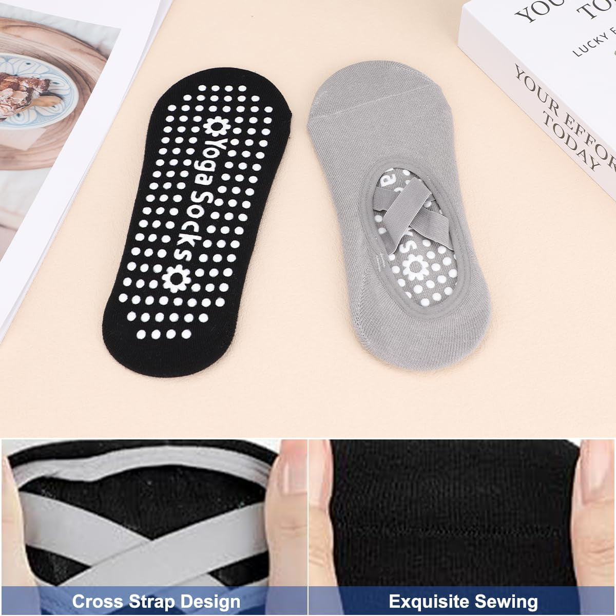Yoga Socks for Women Non-Slip Grips & Straps, Ideal for Pilates, Ballet, Dance, Barefoot Workout
