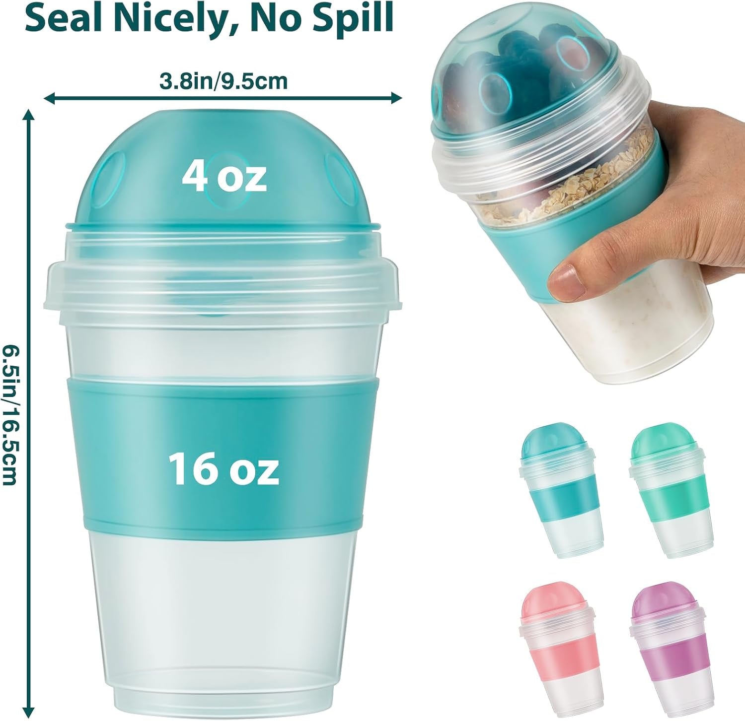 Yogurt Parfait Cups with Lids, 2 Pack 20 Oz Reusable Overnight Oats Containers with Lids, Topping Compartment & Spoon to Go for Breakfast Meal Prep, Portable & Lightweight (Blue&Green)