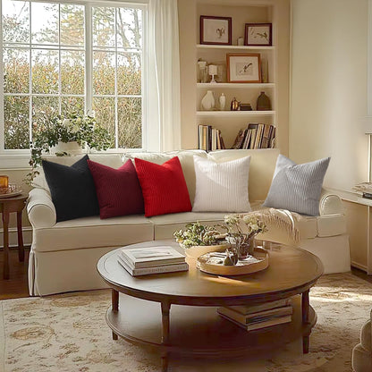 Winter Pack of 2 Corduroy Soft Soild Decorative Square Christmas Throw Pillow Covers Cushion Cases Pillow Cases for Couch Sofa Bedroom Car 18 X 18 Inch 45 X 45 Cm Burgundy