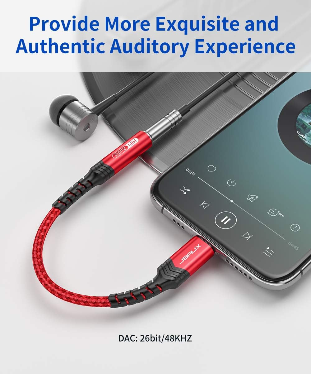 Headphone Adapter for Iphone Lightning to 3.5Mm Adapter [Apple Mfi Certified] Compatible with Iphone 14 Pro Max/14 Plus/13 12 11 Pro Max/Se/Xs-Red